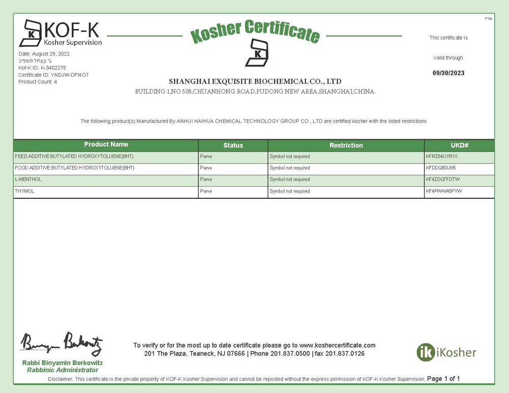 BHT KOSHER